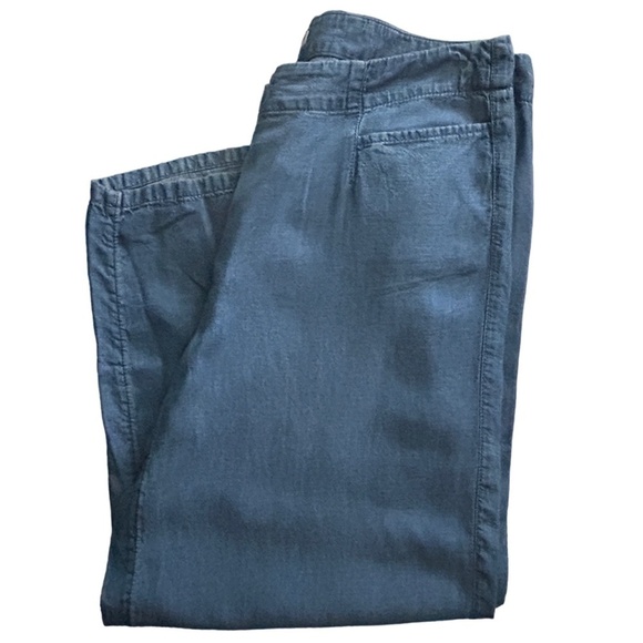 J. Jill Waterfall Pants Trousers Cropped Capri Indigo Blue Pockets Linen Blend - Picture 2 of 8